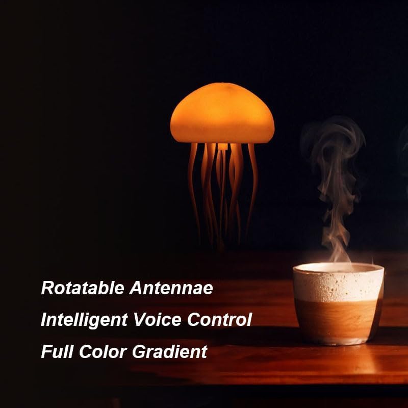 Jellyfish Lamp, Voice Control Night Light Jellyfish with 9 Dancing Legs, RGB Gradient Hanging + Base Design Rechargeable Swimming Bedside Lamp for Bedrooms, Home Deco, Party