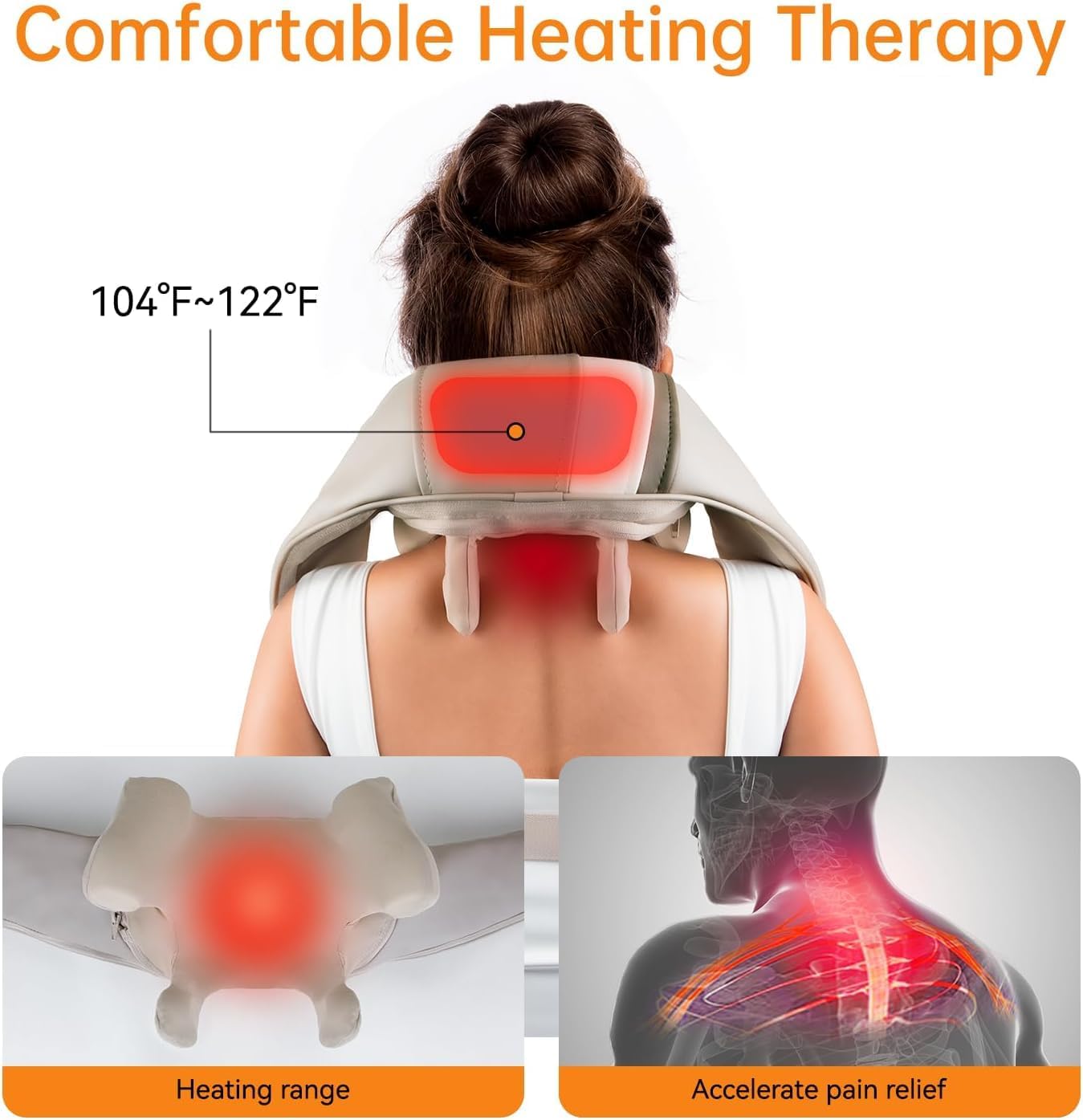 Neck Massager with Heat, Neck and Shoulder Massager - Deep Tissue Kneading Massage Pillow for Back, Legs and Waist Muscle Pain Relief - Home, Office & Car Use