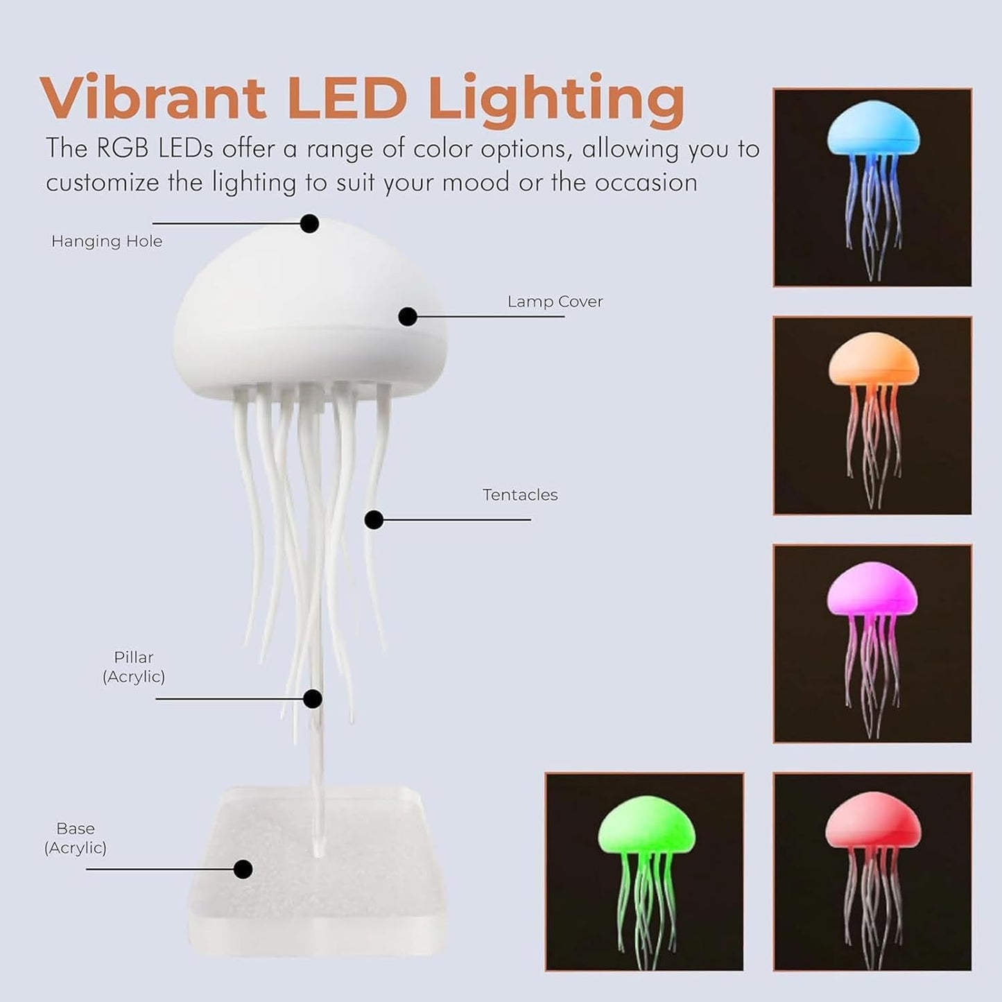 Jellyfish Lamp, Voice Control Night Light Jellyfish with 9 Dancing Legs, RGB Gradient Hanging + Base Design Rechargeable Swimming Bedside Lamp for Bedrooms, Home Deco, Party