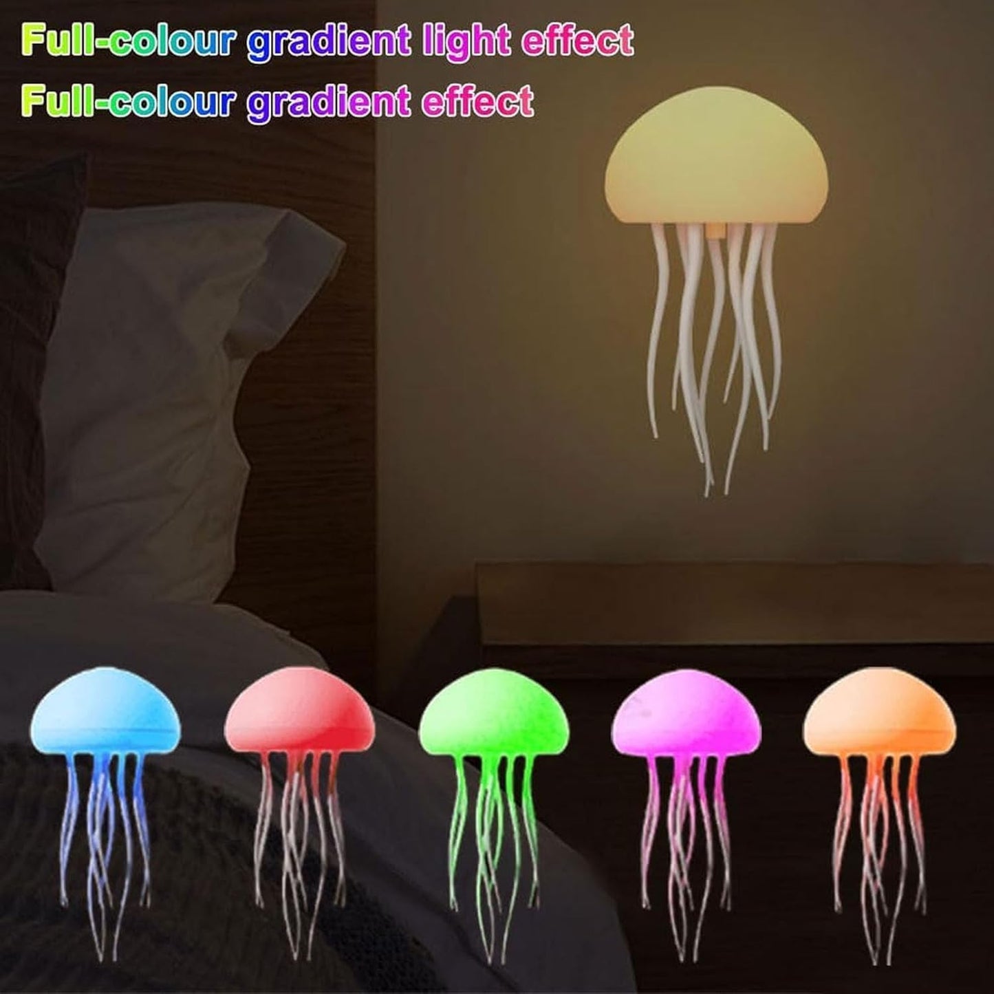 Jellyfish Lamp, Voice Control Night Light Jellyfish with 9 Dancing Legs, RGB Gradient Hanging + Base Design Rechargeable Swimming Bedside Lamp for Bedrooms, Home Deco, Party