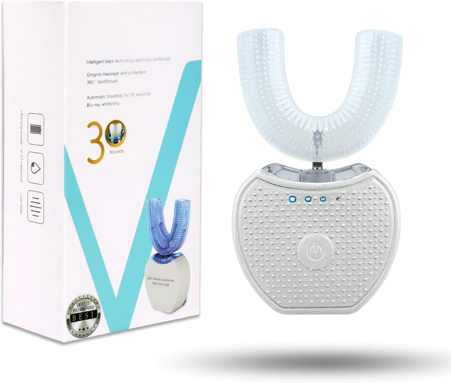 Ultrasonic Toothbrush, Ortho Sparkle Sonic Glow Brush, 360 Brite Toothbrush Adult U Shaped Tooth Cleaner Teeth Whitening Light Electric Automatic Hands Free