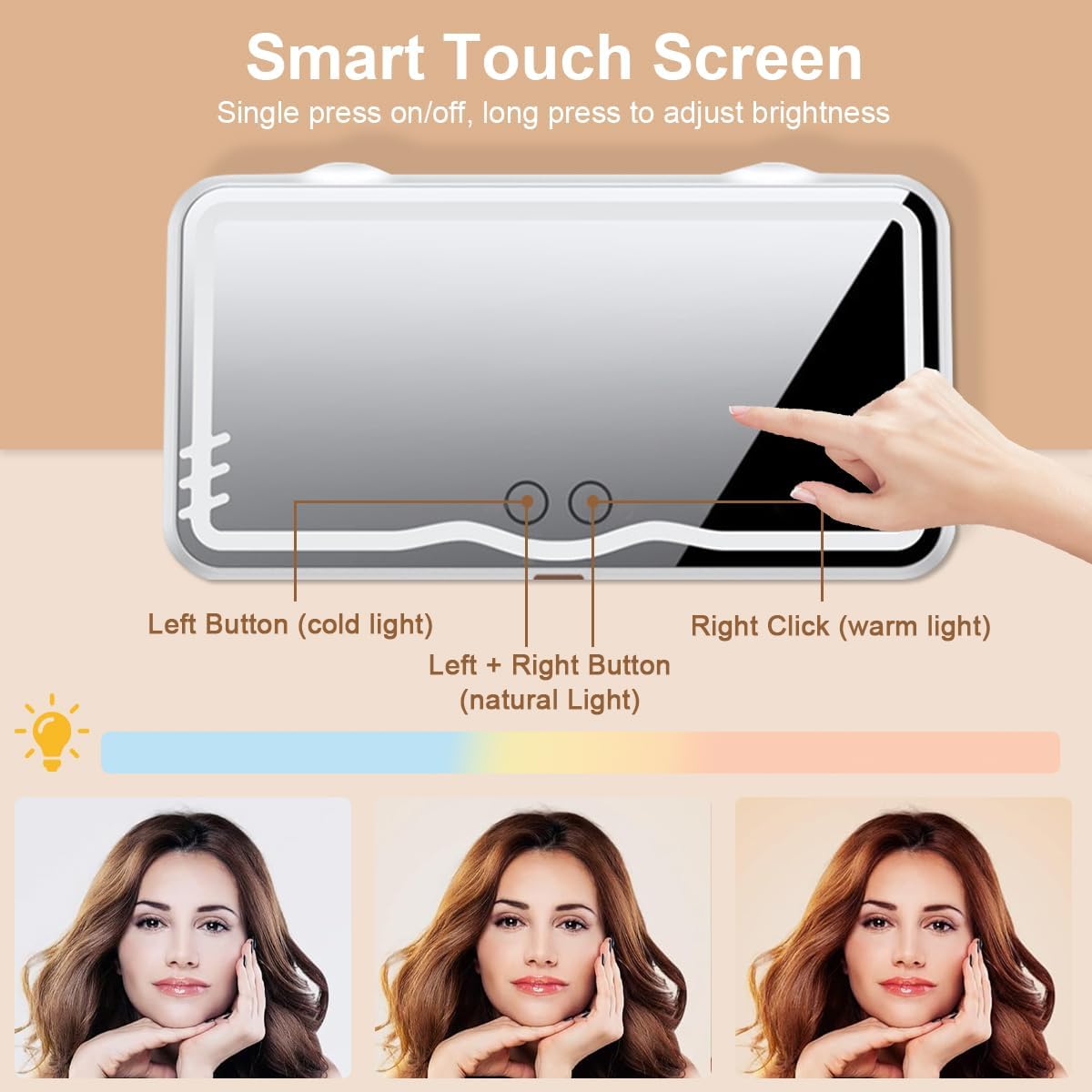 Car Visor Vanity Mirror LED Makeup Mirror 3 Light Modes 62 LED Lights, Dimmable Clip-on Touch Control Mirror Rechargeable Universal Rear View Sun-Shading Travel Cosmetic Mirror for Auto Car Truck SUV