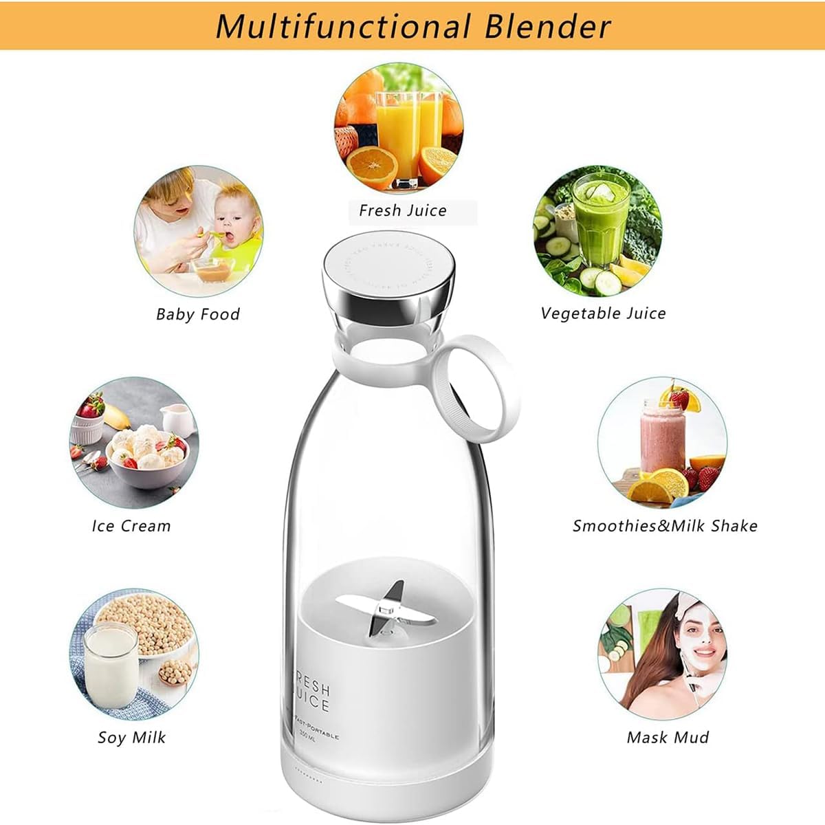 Portable Personal Mini Blender for Women: 11.8 fl oz Small Smoothie Juicer Cup for Shakes and Baby Food with Wireless Charging - Ideal for Moms & Commuters