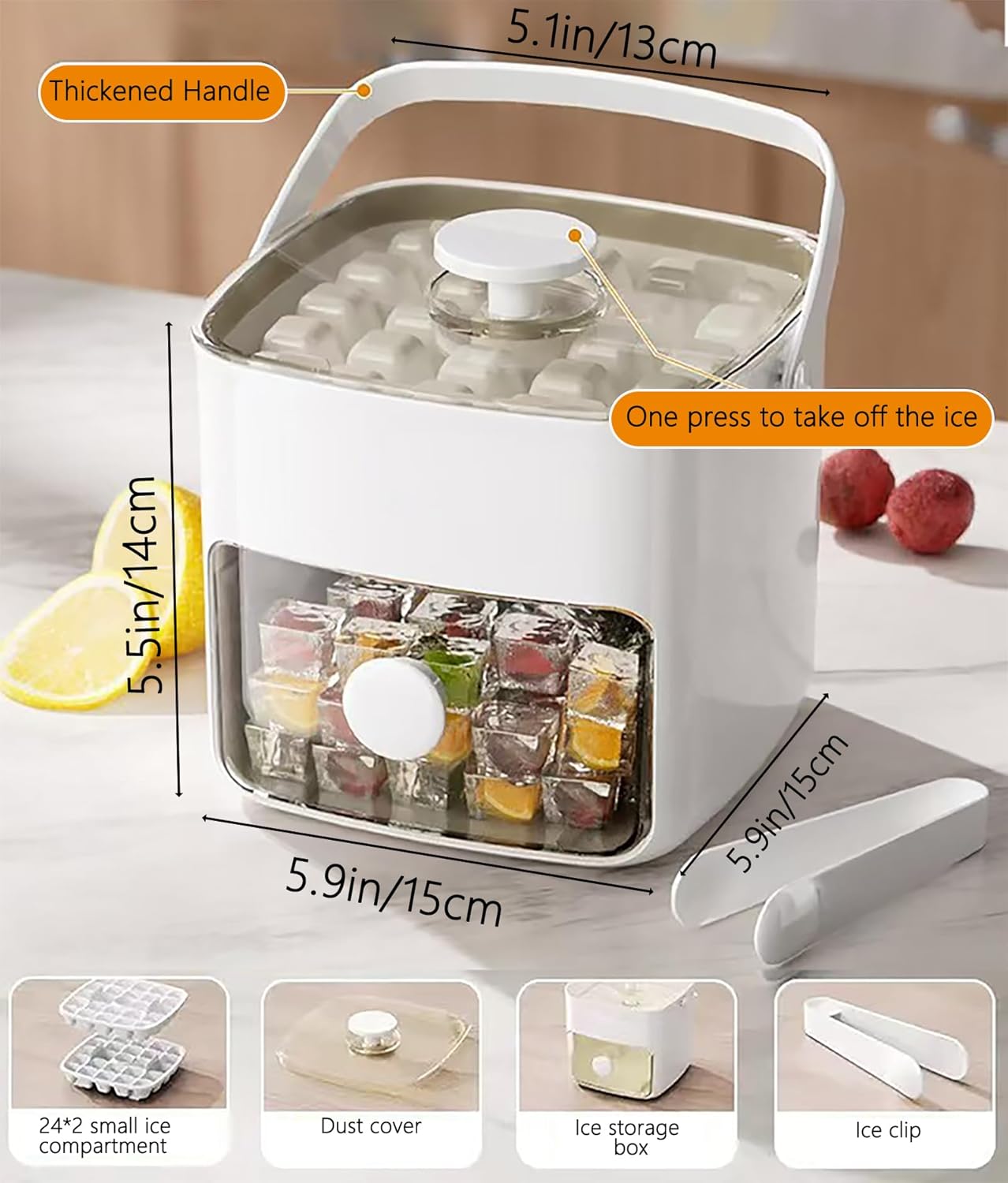 Ice Cube Tray Mold with Lid and Bin, Ice Cubes Maker with 2 Trays & Ice Clamp & Ice Storage Bin,