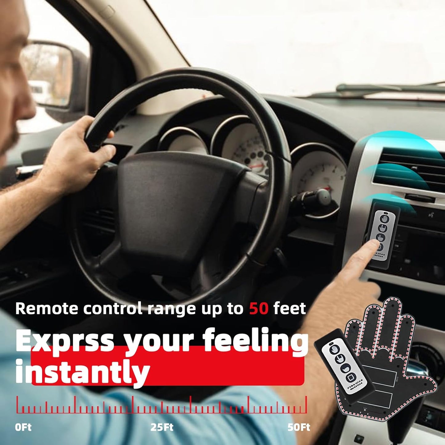 Hand Light for Car,Road Rage Hand Led Sign for Car,Light Up Hand Gesture Light for Cars Window,Glo Gesture with Remote,