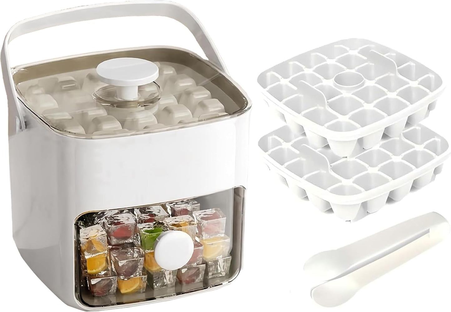 Ice Cube Tray Mold with Lid and Bin, Ice Cubes Maker with 2 Trays & Ice Clamp & Ice Storage Bin,