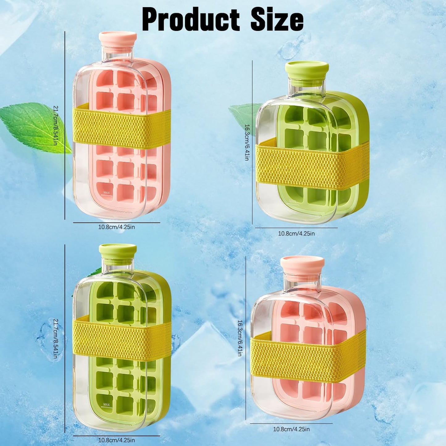 Ice Cube Bottle,2 In 1 Zero Touch Press Ice Cube