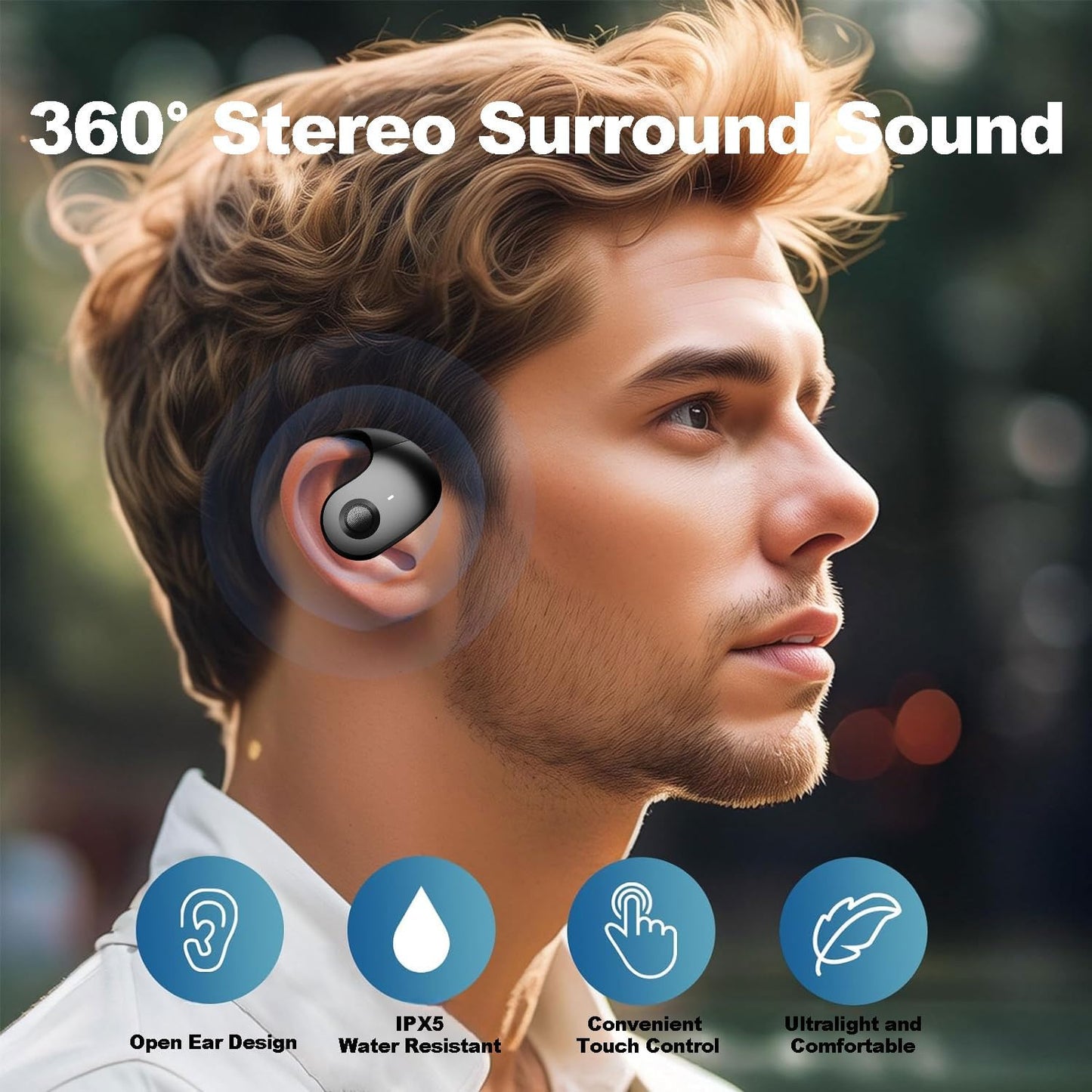 Ultra Bone Conduction Earbuds Open Earbuds Immersive Audio Clear Calls Wireless Bluetooth Headset Stable Fit Robust Bass Sweatproof Sports Earbuds with