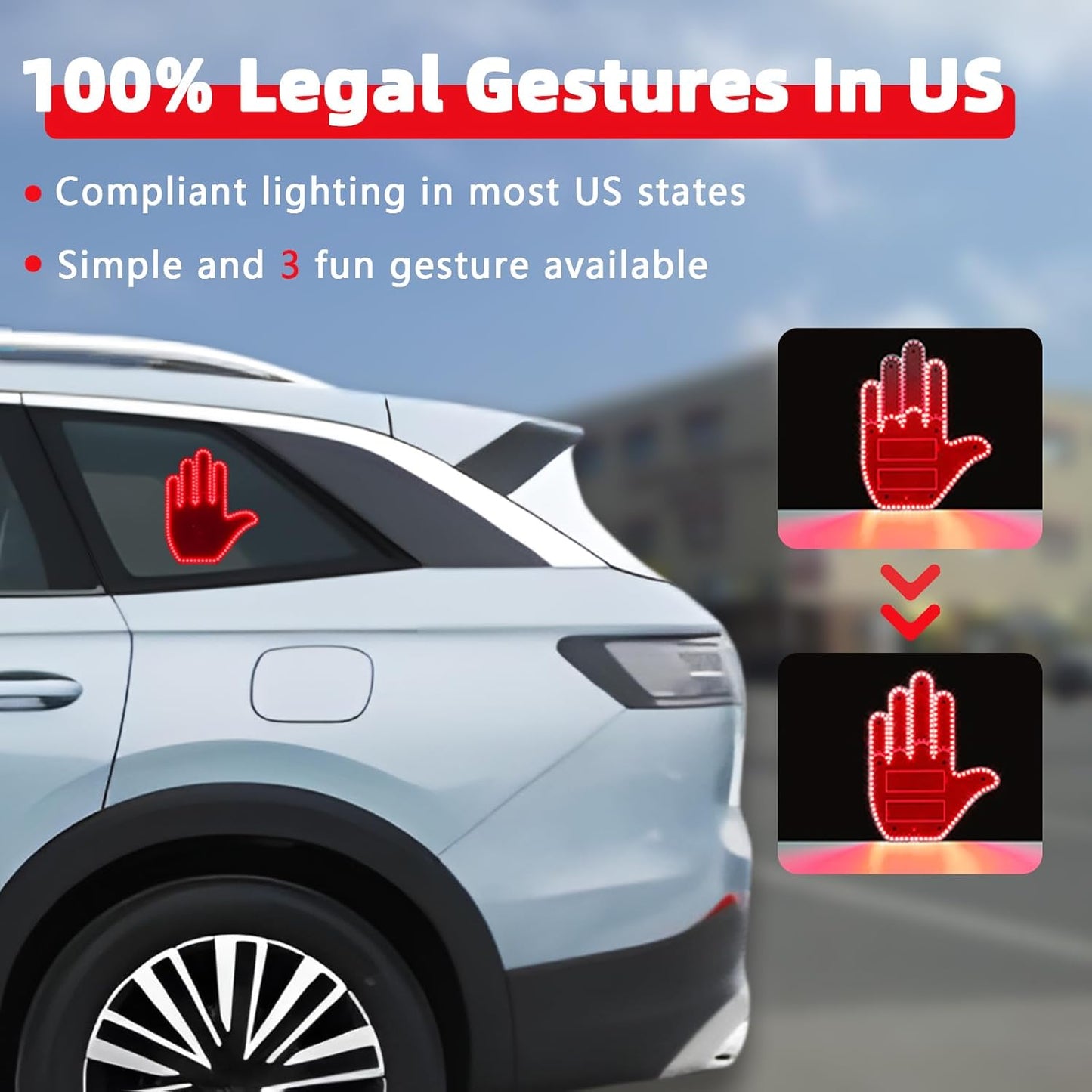 Hand Light for Car,Road Rage Hand Led Sign for Car,Light Up Hand Gesture Light for Cars Window,Glo Gesture with Remote,