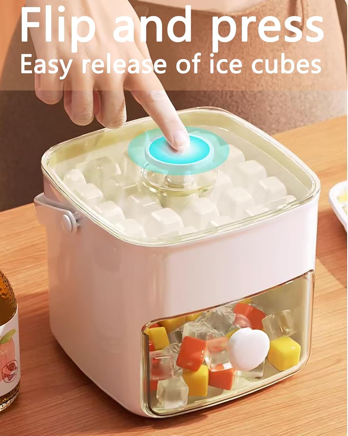 Ice Cube Tray Mold with Lid and Bin, Ice Cubes Maker with 2 Trays & Ice Clamp & Ice Storage Bin,