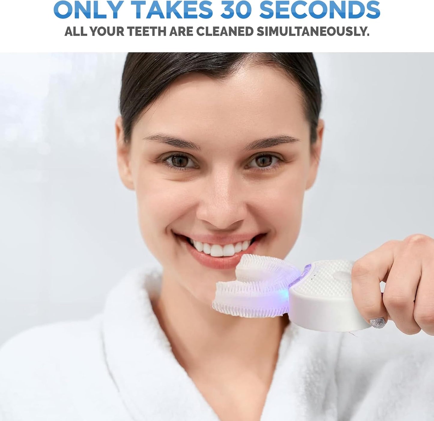 Ultrasonic Toothbrush, Ortho Sparkle Sonic Glow Brush, 360 Brite Toothbrush Adult U Shaped Tooth Cleaner Teeth Whitening Light Electric Automatic Hands Free