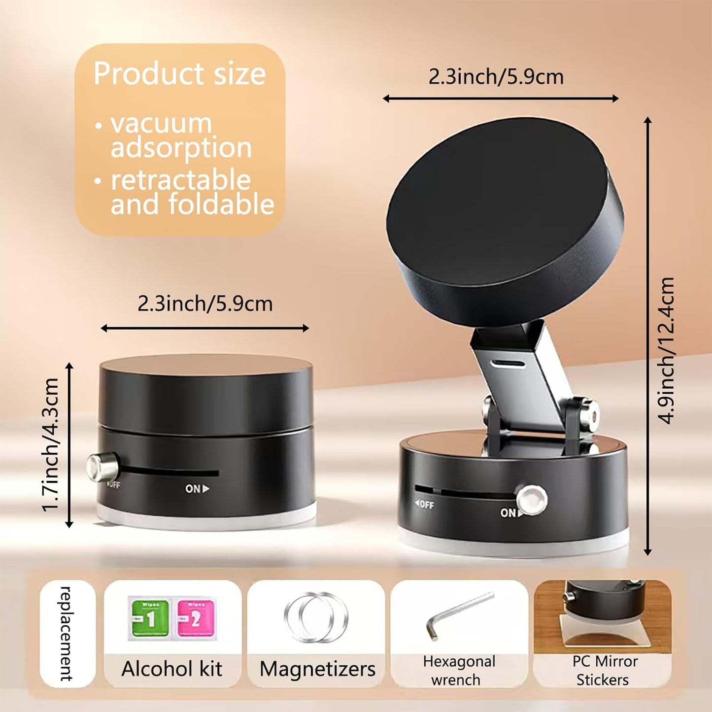 Vacuum Magnetic Phone Holder for Car, 2 Pack Suction Stand Mount for Mobile Phones, Powerful Suction Cup for Car, Windshield, Dashboard, Gym, Mirror, or Smooth Surface, for iPhone & Samsung, (Black)