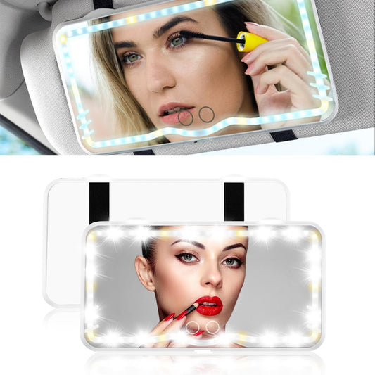 Car Visor Vanity Mirror LED Makeup Mirror 3 Light Modes 62 LED Lights, Dimmable Clip-on Touch Control Mirror Rechargeable Universal Rear View Sun-Shading Travel Cosmetic Mirror for Auto Car Truck SUV