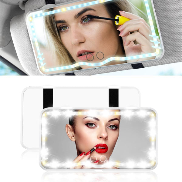 Car Visor Vanity Mirror LED Makeup Mirror 3 Light Modes 62 LED Lights, Dimmable Clip-on Touch Control Mirror Rechargeable Universal Rear View Sun-Shading Travel Cosmetic Mirror for Auto Car Truck SUV