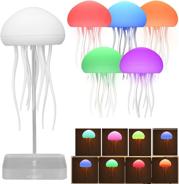 Jellyfish Lamp, Voice Control Night Light Jellyfish with 9 Dancing Legs, RGB Gradient Hanging + Base Design Rechargeable Swimming Bedside Lamp for Bedrooms, Home Deco, Party