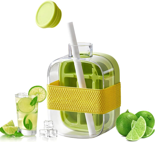 Ice Cube Bottle,2 In 1 Zero Touch Press Ice Cube