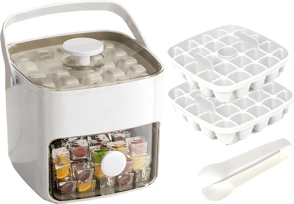 Ice Cube Tray Mold with Lid and Bin, Ice Cubes Maker with 2 Trays & Ice Clamp & Ice Storage Bin,