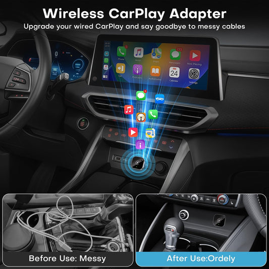 2-in-1 Wireless CarPlay & Android Auto Adapter, Plug & Play CarPlay Dongle Converts Wired to Wireless, F