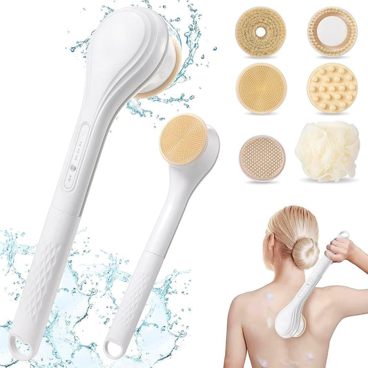 Azonee Electric Body Brush, Rechargeable Electric Body Scrubber, Waterproof Exfoliating Bath Brush Long Handle for Shower