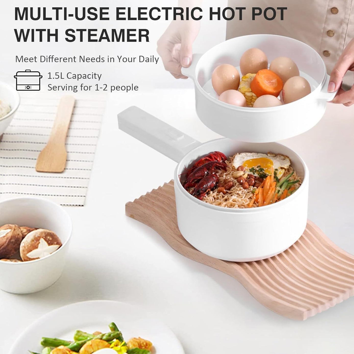 Electric Hot Pot with Steamer & Temperature Control - Non-Stick Electric Cooker